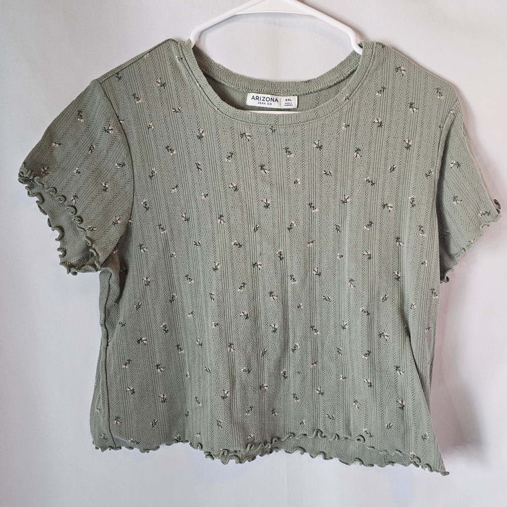 Arizona Jean Co Floral Pointelle T-Shirt XXL Sage Green Cottagecore Fairy Soft
